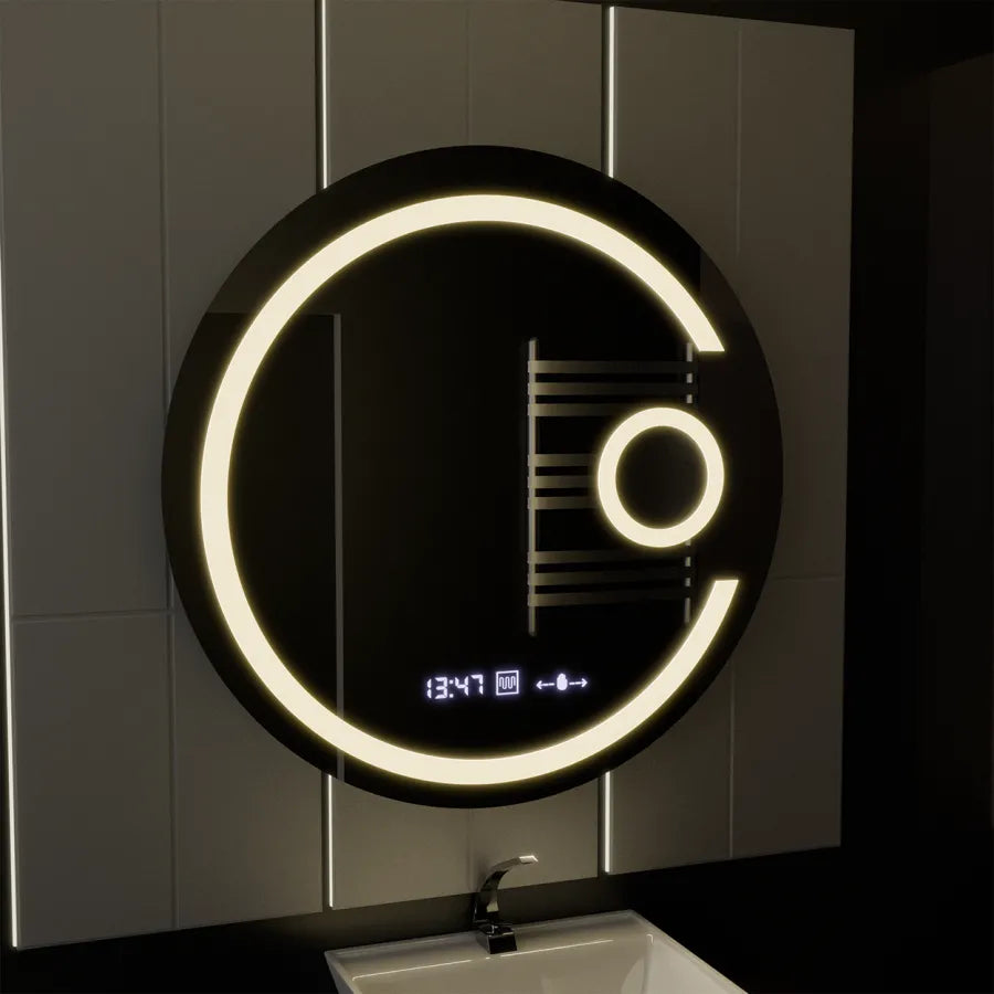 Oglinda LED Rotunda, 22W, 70cm, Visio MotionGlow Marcello, Sistem Dezaburire, Ceas & Termometru, Lupa Cosmetica, Dimabila Oglinzi Marcello Default Title Alessandro Design