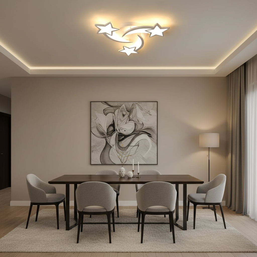 Lustra LED cu telecomanda IPOMOEA 51W, 3 Stele, lumina Rece/Calda/Neutra, Dimabila, Alb Lustre LED cu Telecomanda Default Title Alessandro Design