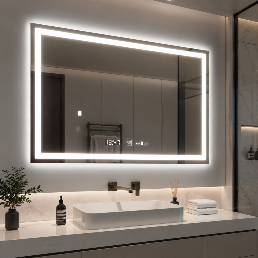 Oglinda LED Rectangulara 120x80cm Vérité MotionGlow Marcello, Sistem Dezaburire, Ceas & Termometru, Dimabila Oglinzi Marcello Default Title Alessandro Design