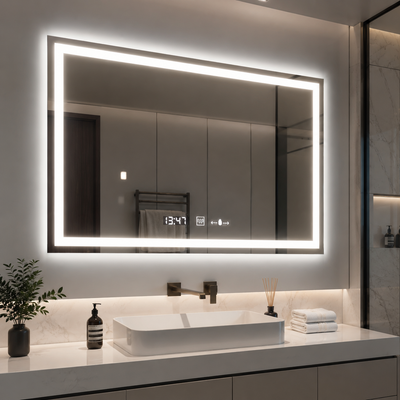 Obdĺžnikové LED zrkadlo 120x80 cm Vérité MotionGlow Marcello, Demister System, Hodiny & Teplomer, Stmievateľné