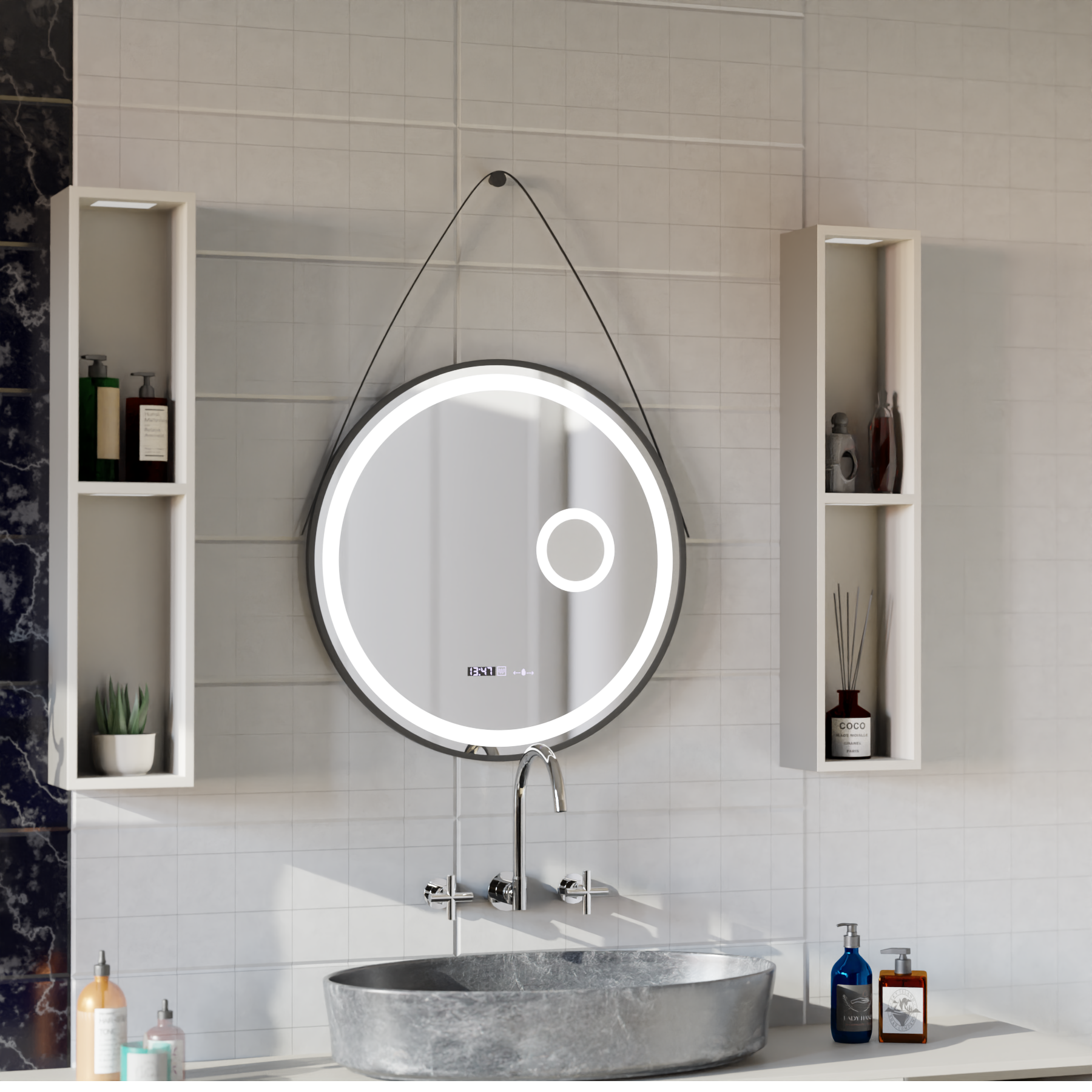 Oglinda LED Rotunda, 11W, 60cm, Micah Senzor MotionGlow Marcello, Sistem Dezaburire, Ceas & Termometru, Lupa Cosmetica, Dimabila Oglinzi Marcello Default Title Alessandro Design