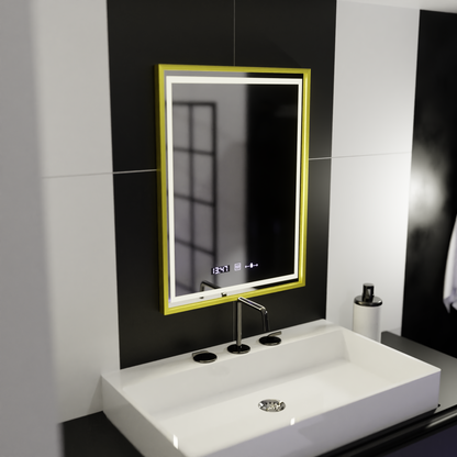 Oglinda LED Rectangulara, 50x70cm, Verite Royale Gold Motion Glow Marcello, Sistem Dezaburire, Ceas & Termometru, Dimabila Oglinzi Marcello Default Title Alessandro Design