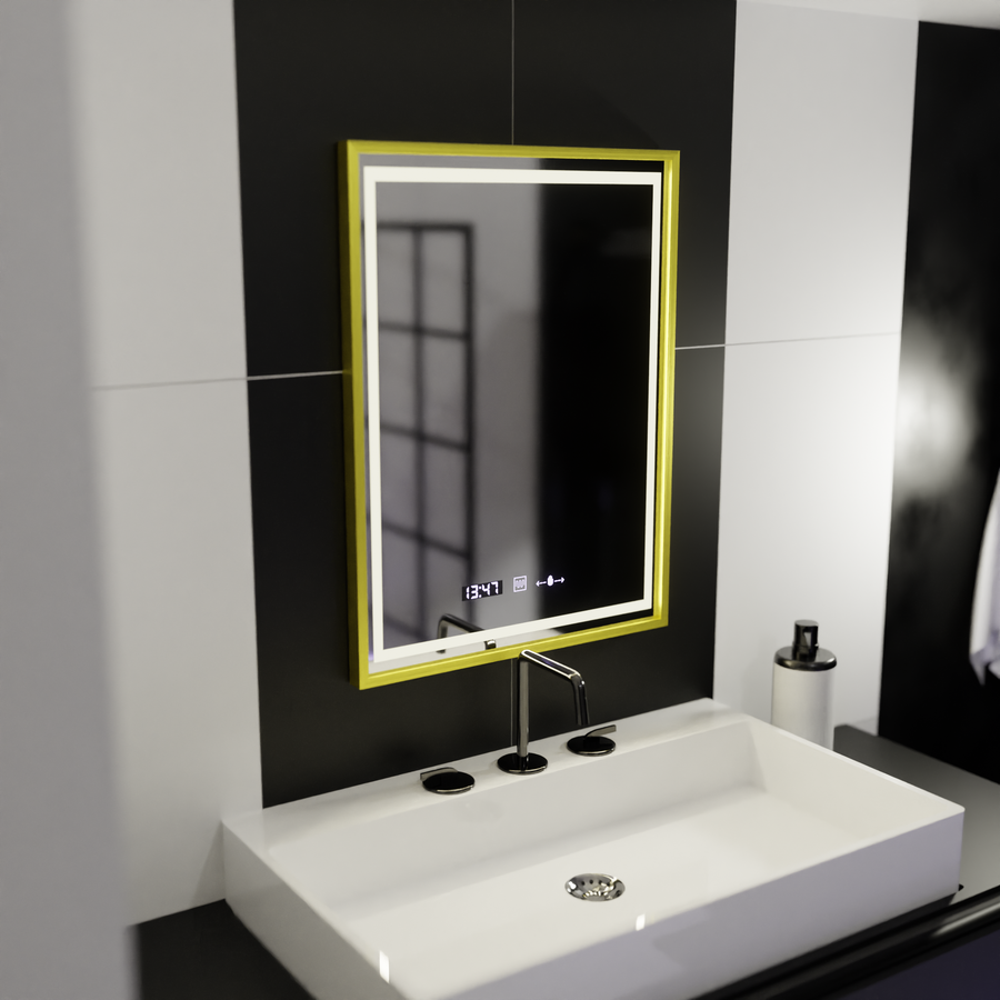 Oglinda LED Rectangulara, 50x70cm, Verite Royale Gold Motion Glow Marcello, Sistem Dezaburire, Ceas & Termometru, Dimabila Oglinzi Marcello Default Title Alessandro Design