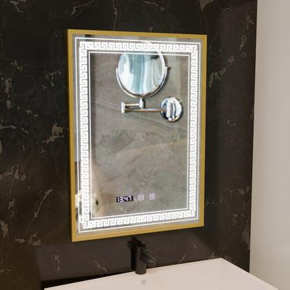 Oglinda LED Touch Bruno Sistem Dezaburire, Ceas si Temperatura 60x80 cm Rama Auriu Brushed, S84/60X80 Oglinzi Korman S Default Title Alessandro Design