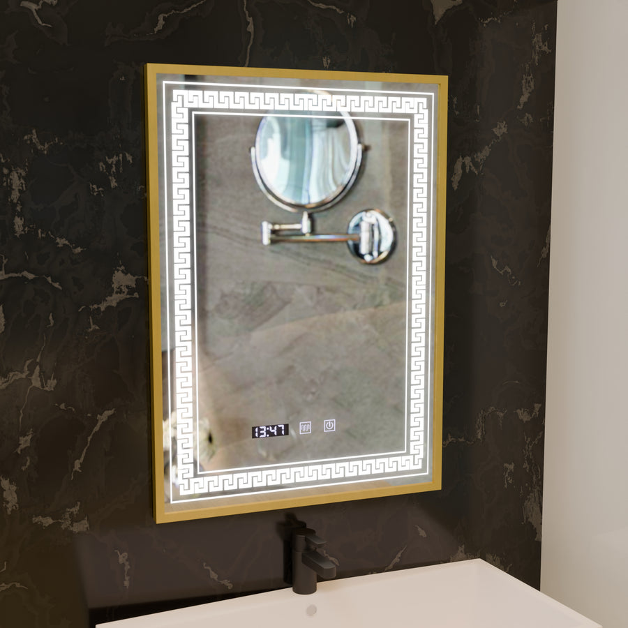 Oglinda LED Touch Bruno Sistem Dezaburire, Ceas si Temperatura 60x80 cm Rama Auriu Brushed, S84/60X80 Oglinzi Korman S Default Title Alessandro Design