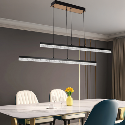 Závesný akrylový LED luster LT181/2BK, 37W, svetlo 3000/4000/6000K, čierny, nastaviteľná výška
