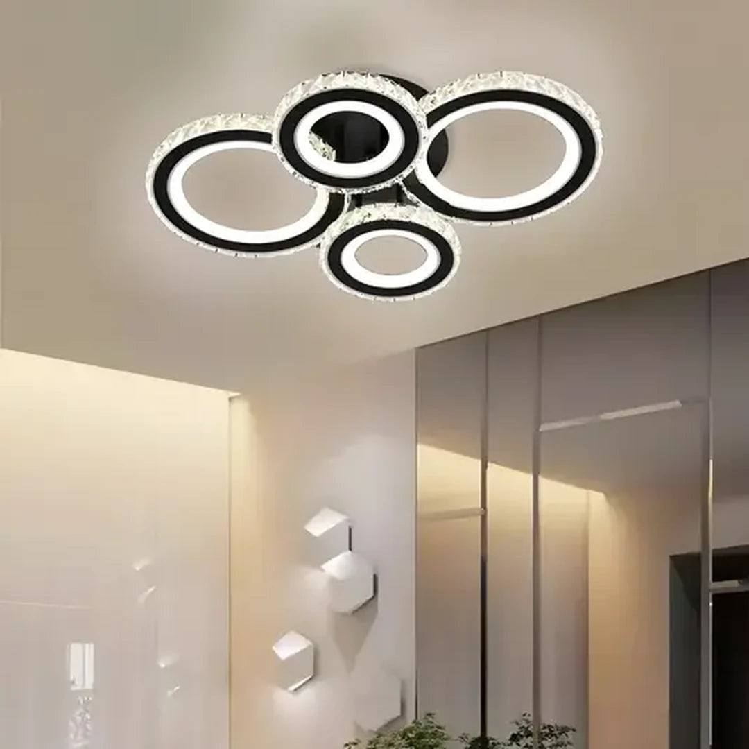 Lustra LED cu telecomanda si cristal NOVA ROTONDA RGB 68W, 4 Cercuri, lumina Rece/Calda/Neutra, Dimabila, Negru Lustre LED Cristal Default Title Alessandro Design