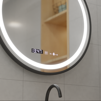 Oglinda LED Rotunda, 100cm, Celeste Majesté Noir MotionGlow Marcello, Sistem Dezaburire, Ceas & Termometru, Dimabila Oglinzi Marcello Default Title Alessandro Design