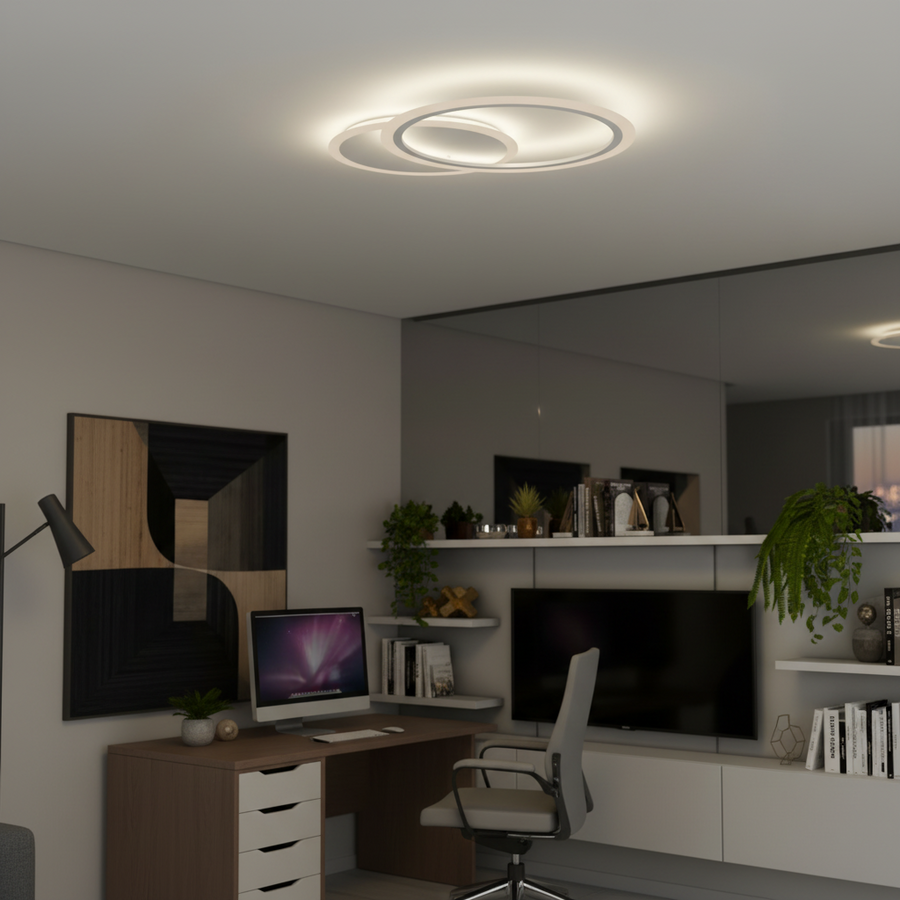 Lustra LED cu telecomanda LUCY 27W, 2 Cercuri, lumina Rece/Calda/Neutra, Dimabila, Alb Lustre LED cu Telecomanda Default Title Alessandro Design