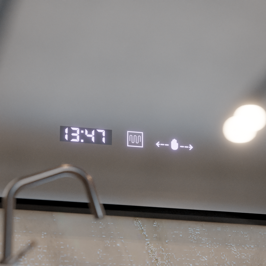 Oglinda LED Senzor MotionGlow Sofia cu functie Dezaburire Termometru Ceas 110x75 cm Lumina Calda/Rece/Neutra Dimabila,Rama Negru Brushed, Colectia Marcello Funghi Oglinzi Marcello Default Title Alessandro Design