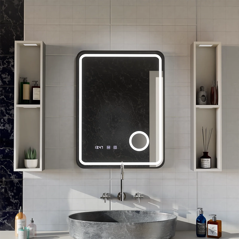Zrkadlové LED dotyk Ulrich DeBraulation Systém, hodiny a teplota 60x80 cm Čierna ramahed kozmetika LUP