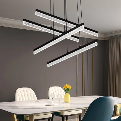 Závesný akrylový LED luster LT181/4BK, 54W, svetlo 3000/4000/6000K, čierny, nastaviteľná výška