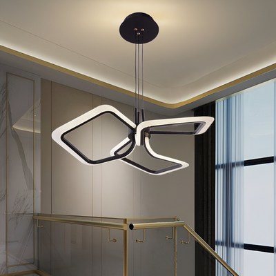 Závesný LED luster s diaľkovým ovládaním RIMINI 58W, 3 štvorce, studené/teplé/neutrálne svetlo, stmievateľné, čierny