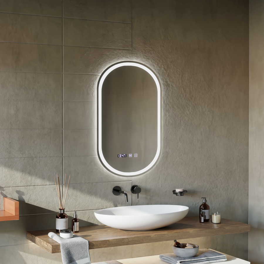 Oglinda LED Touch ONIRA Sistem Dezaburire, Ceas si Temperatura 50x80 cm Oglinzi Korman S Default Title Alessandro Design