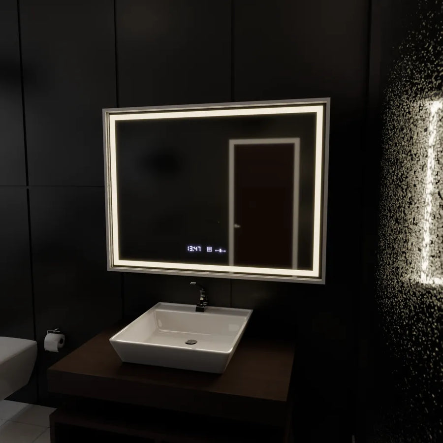 Oglinda LED Rectangulara, 120x80cm, Verite Imperial Silver Motion Glow Marcello, Sistem Dezaburire, Ceas & Termometru, Dimabila Oglinzi Marcello Default Title Alessandro Design