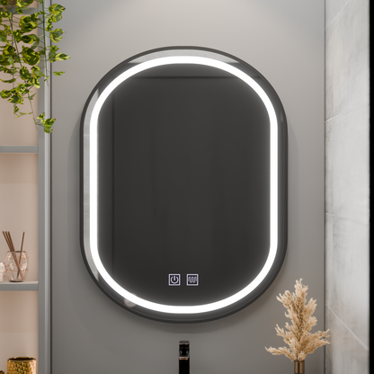 Oglinda LED Ovala 50x80cm VETRO Touch Sistem Dezaburire Dimabila, Rama Neagra Oglinzi Korman E Default Title Alessandro Design