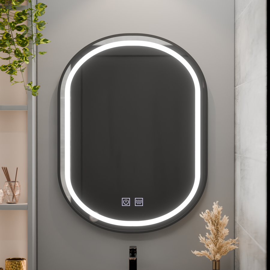 Oglinda LED Ovala 50x80cm VETRO Touch Sistem Dezaburire Dimabila, Rama Neagra Oglinzi Korman E Default Title Alessandro Design