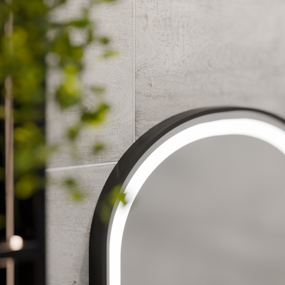 Oglinda LED Touch Helmut, Sistem Dezaburire, Ceas si Temperatura 45x90 cm, Rama Negru, Brushed Marcello Funghi Oglinzi Korman S Default Title Alessandro Design