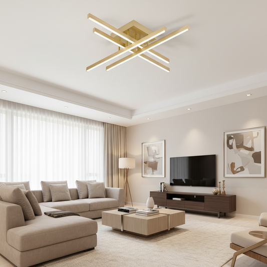 Lustra LED cu Telecomanda LINEX, 53W, Lumina 3000K/4000K/6000K, Dimabila, Auriu Lustre LED cu Telecomanda Default Title Alessandro Design