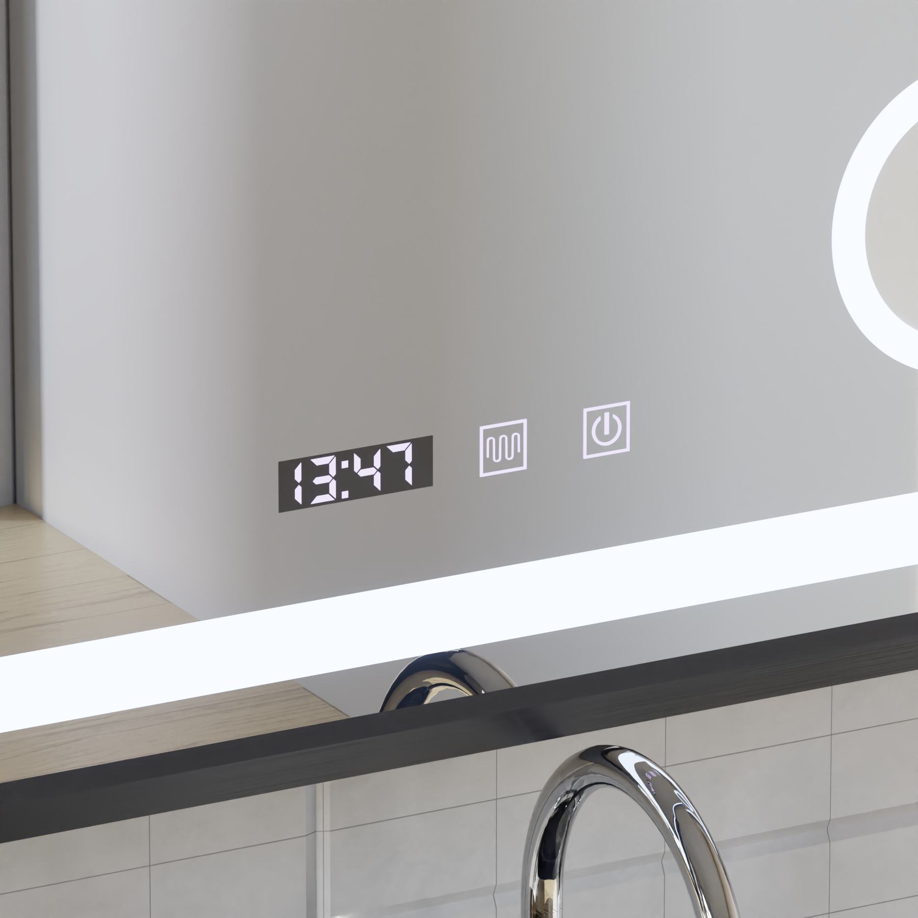 Oglinda LED Touch Bernd Sistem Dezaburire, Ceas si Temperatura 80x60 cm Rama Negru Brushed Lupa Cosmetica Oglinzi Korman S Default Title Alessandro Design