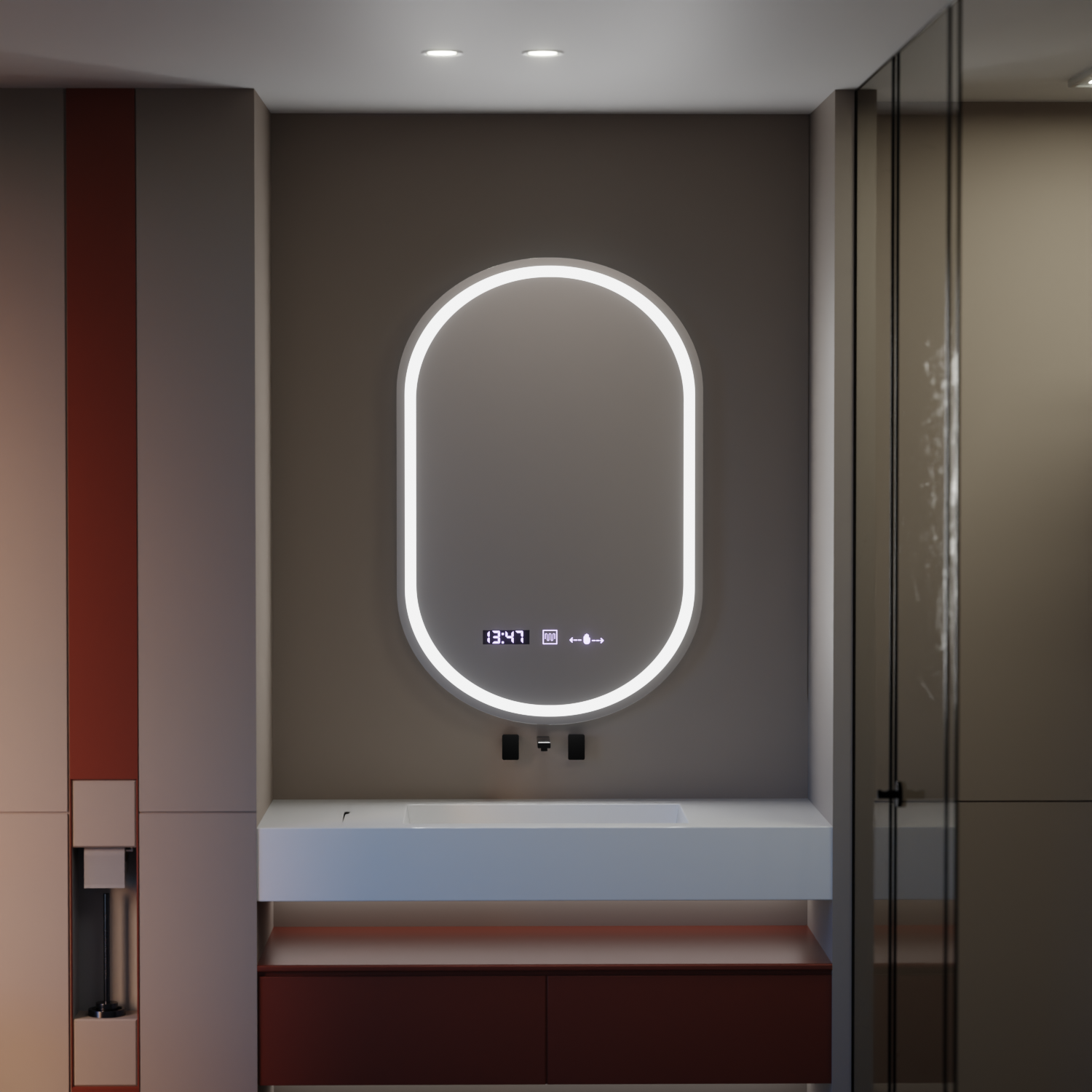 Oglinda LED Ovala, 50x80cm, Eminence MotionGlow Marcello, Sistem Dezaburire, Ceas & Termometru, Dimabila Oglinzi Marcello Default Title Alessandro Design