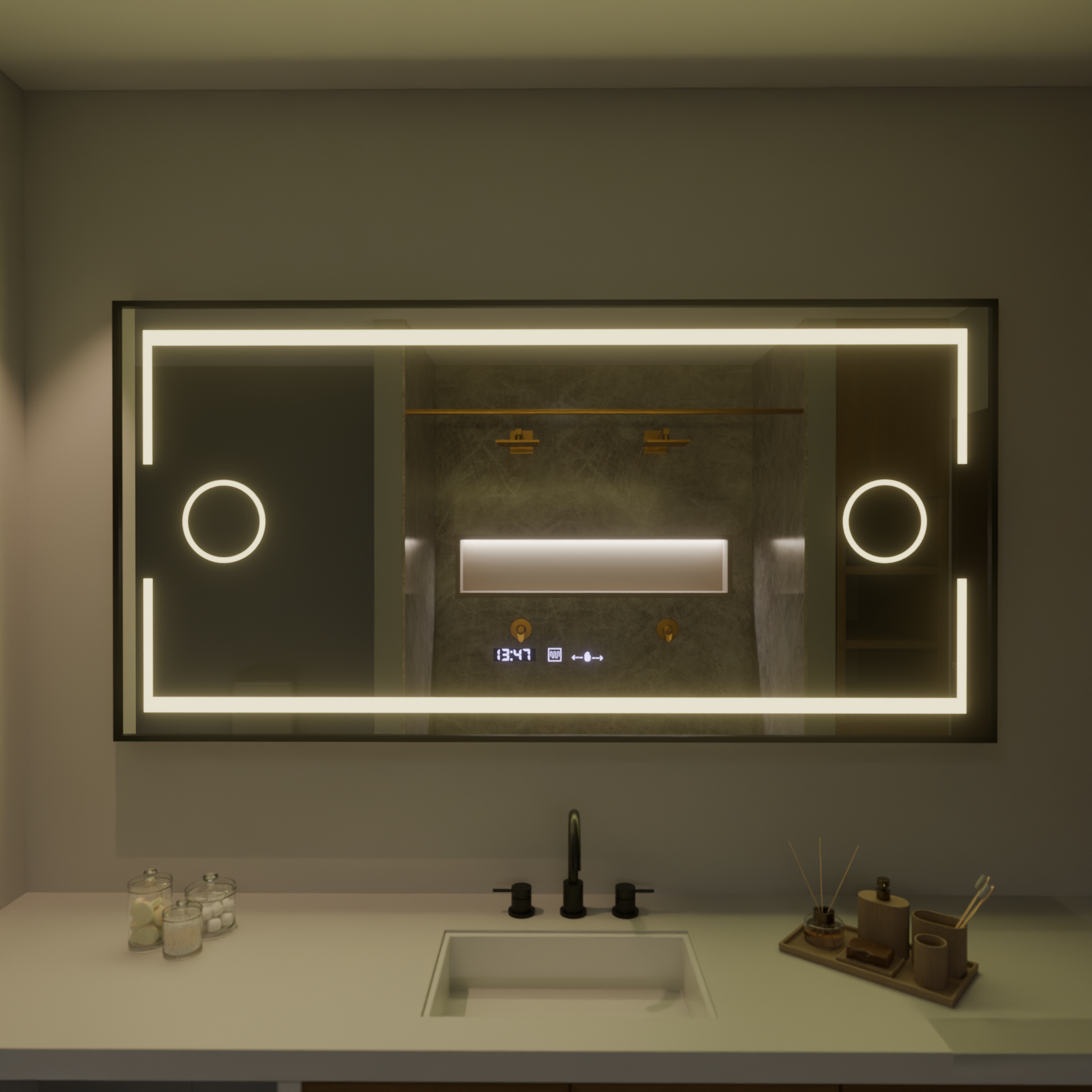 Oglinda LED Rectangulara, 160x80cm, Senzor MotionGlow Marcello, Sistem Dezaburire, Ceas & Termometru, Lupa Cosmetica, Dimabila Oglinzi Marcello Default Title Alessandro Design