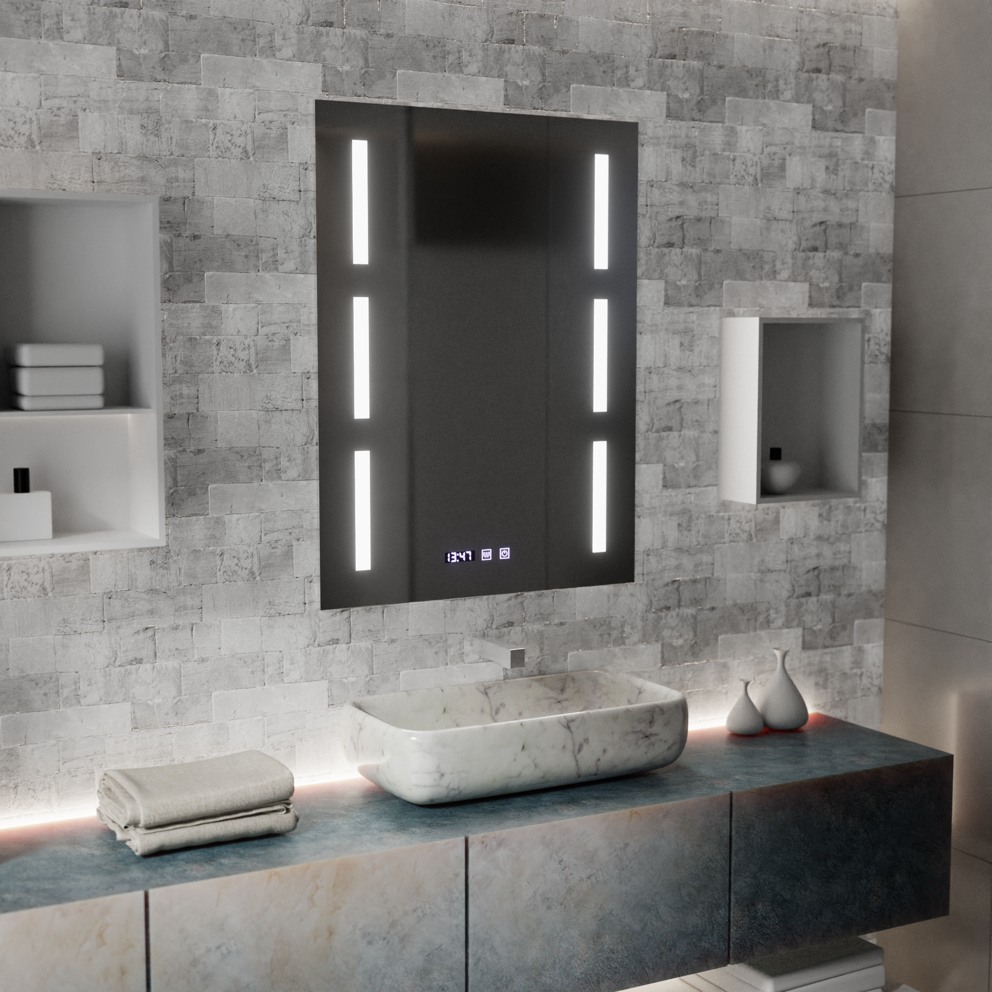 Oglinda LED Touch Erich S86/60X80 Sistem Dezaburire, Ceas si Temperatura 60x80 cm Oglinzi Korman S Default Title Alessandro Design