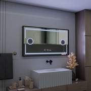 Oglinda LED Senzor MotionGlow Domingo cu functie Dezaburire Termometru Ceas 120x65 cm Lumina Rece/Calda/Neutra Dimabila, Rama Negru Brushed, colectia Marcello Funghi Oglinzi Marcello Default Title Alessandro Design