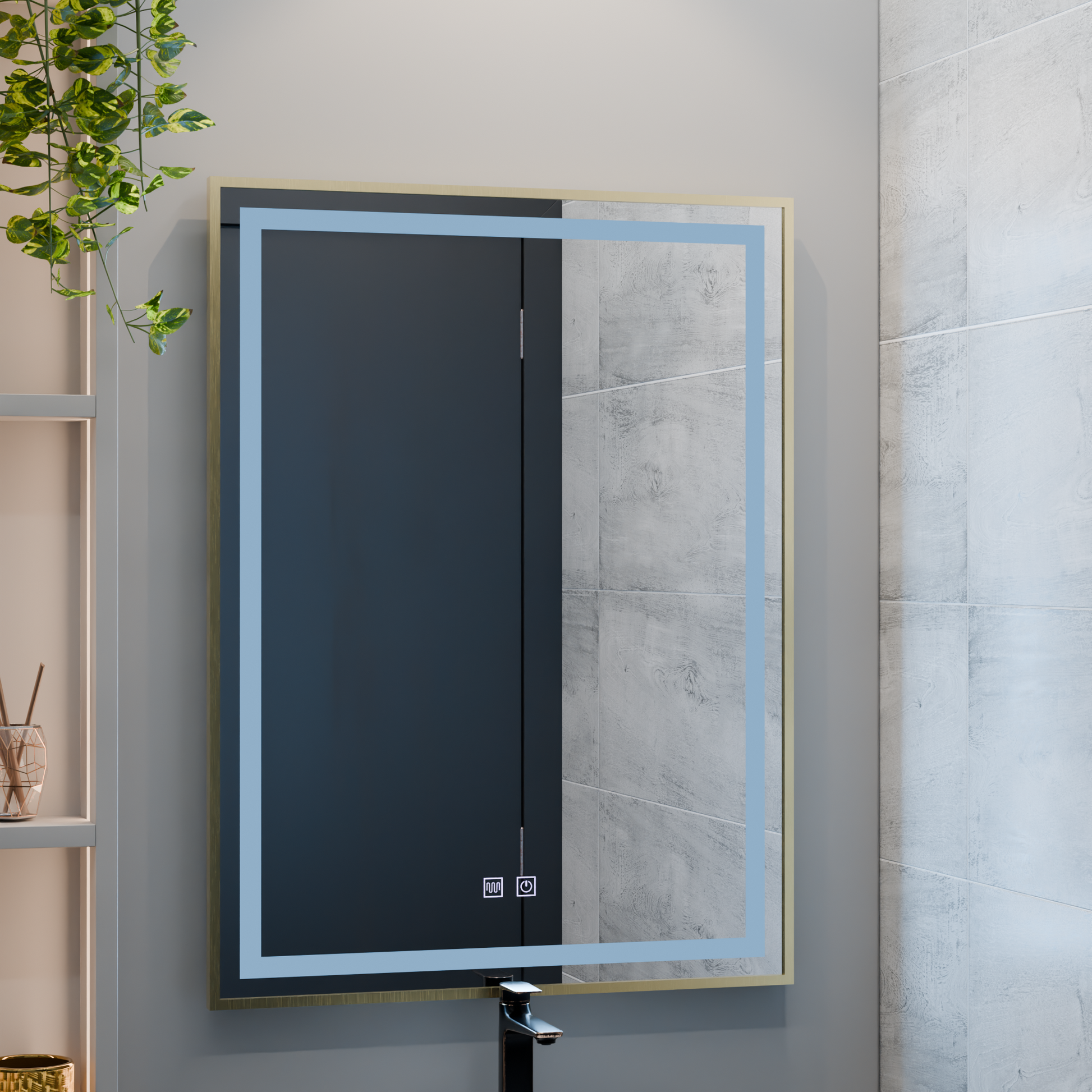 Oglinda LED RAYNA Touch, 60x80 cm, functie Dezaburire, Rama Auriu Brushed Oglinzi Korman E Default Title Alessandro Design