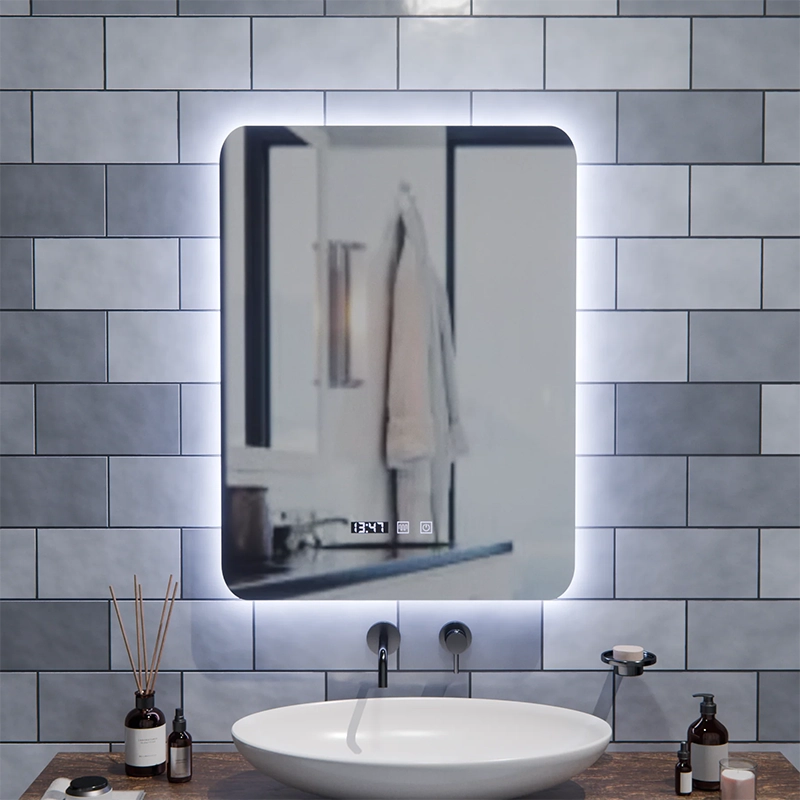 ARTAR dotykové obdĺžnikové LED zrkadlo, 60x80cm, odhmlievací systém, stmievateľné, hodiny a teplota, teplé neutrálne studené svetlo 3000K/4000K/6000K