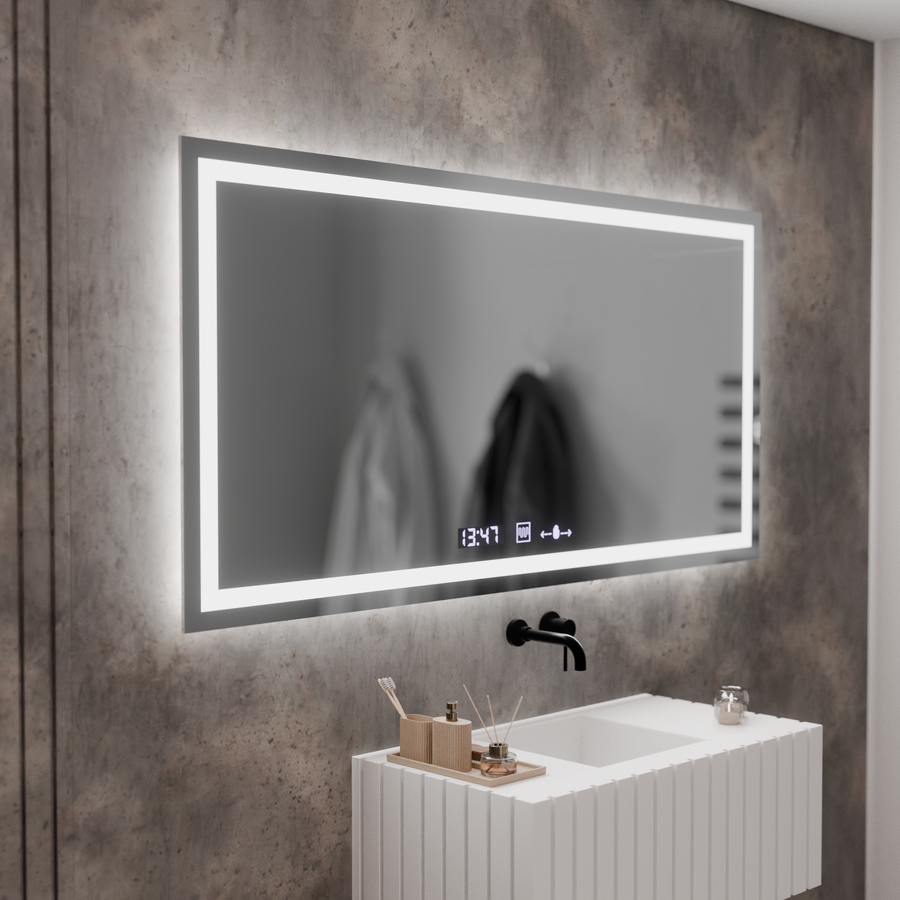 Oglinda LED Rectangulara, 120x60cm, Verite MotionGlow Marcello, Sistem Dezaburire, Ceas & Termometru, Dimabila Oglinzi Marcello Default Title Alessandro Design