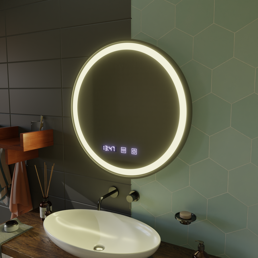 Oglinda LED Touch NOVARA Sistem Dezaburire, Ceas si Temperatura 70 cm Rama Negru Brushed Oglinzi Korman S Default Title Alessandro Design
