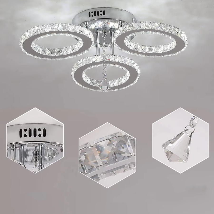 Lustra LED cu telecomanda si cristal ALANUBIS 40W, 3 Cercuri, lumina Rece/Calda/Neutra, Dimabila, Crom Lucios Lustre LED Cristal Default Title Alessandro Design
