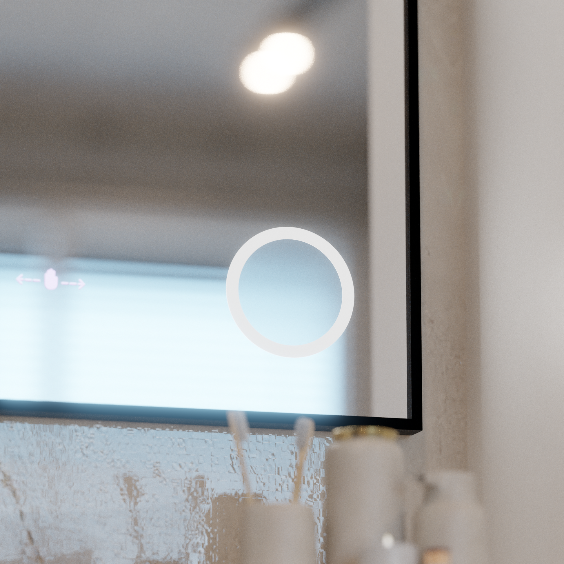 Oglinda LED Senzor MotionGlow Sofia cu functie Dezaburire Termometru Ceas 110x75 cm Lumina Calda/Rece/Neutra Dimabila,Rama Negru Brushed, Colectia Marcello Funghi Oglinzi Marcello Default Title Alessandro Design