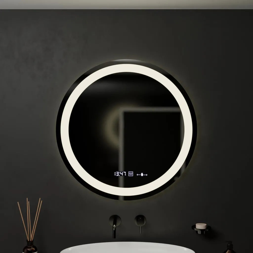 Oglinda LED Rotunda, 60cm, Celeste MotionGlow Marcello, Sistem Dezaburire, Ceas & Termometru, Dimabila, Lumina Calda Neutra Rece 3000K/4000K/6000K Oglinzi Marcello Default Title Alessandro Design
