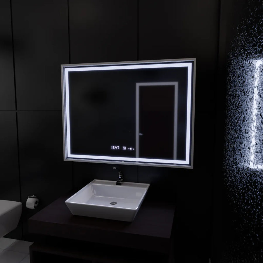 Oglinda LED Rectangulara, 80x60cm, Verite Imperial Silver Motion Glow Marcello, Sistem Dezaburire, Ceas & Termometru, Dimabila Oglinzi Marcello Default Title Alessandro Design