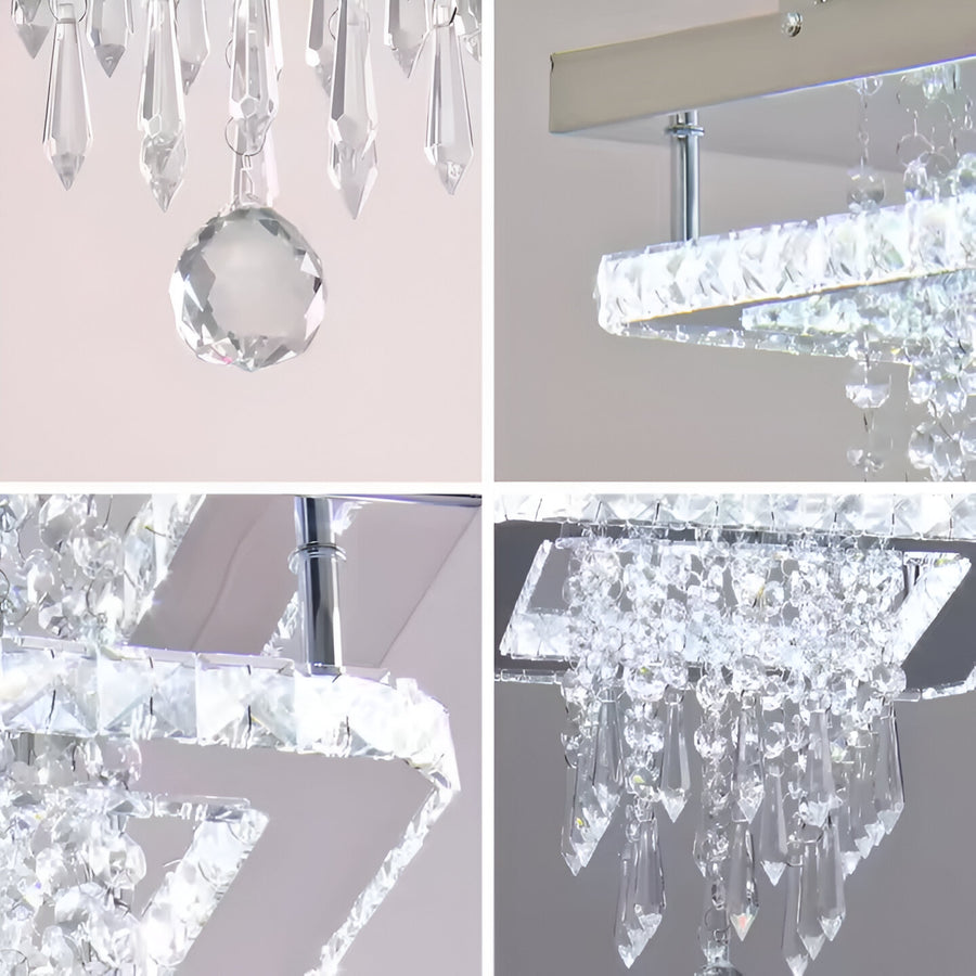 Candelabru LED Alberico Patrat, 17W, Lumina Rece/Calda/Neutra, Cristal, Crom Lucios Candelabre Moderne Default Title Alessandro Design