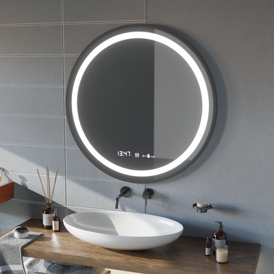 LED okrúhle zrkadlo, 100 cm, Celeste Majesté Noir MotionGlow Marcello, Demister System, Hodiny & Teplomer, Stmievateľné