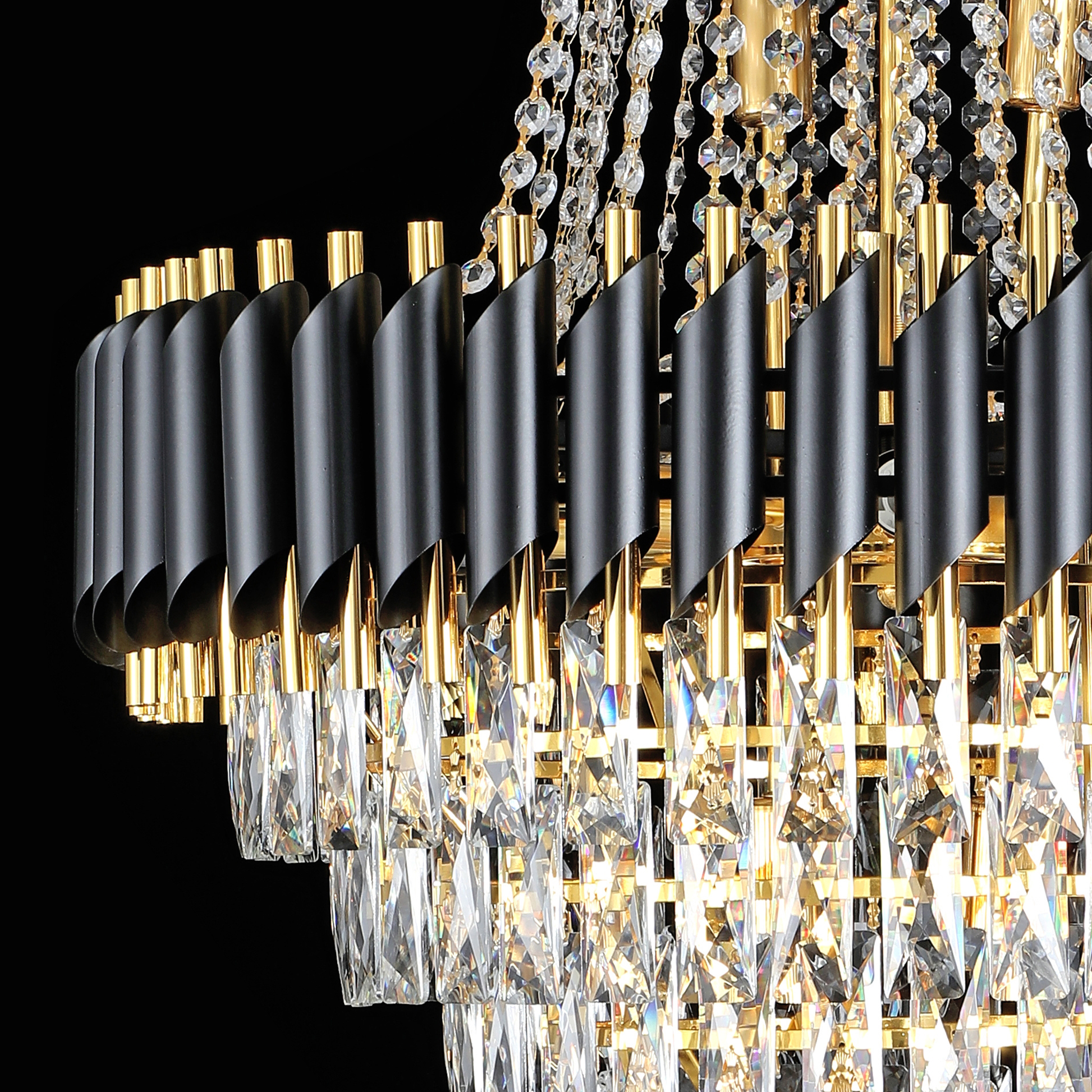 Candelabru Cristal CC900/800X1200, 23xE14, Diametru 80cm, Inaltime 120cm, Auriu Lucios si Negru, Inaltime Reglabila, Design Elegant Candelabre Cristal Default Title Alessandro Design