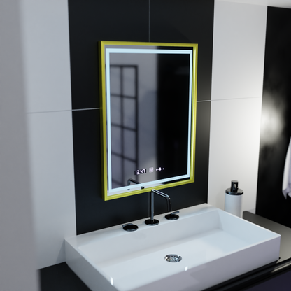 Oglinda LED Rectangulara, 50x70cm, Verite Royale Gold Motion Glow Marcello, Sistem Dezaburire, Ceas & Termometru, Dimabila Oglinzi Marcello Default Title Alessandro Design