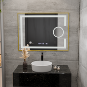 Oglinda LED Rectangulara, 80x60cm, Eclat MotionGlow Marcello, Sistem Dezaburire, Ceas & Termometru, Lupa Cosmetica, Dimabila, Rama Auriu Brushed Oglinzi Marcello Default Title Alessandro Design