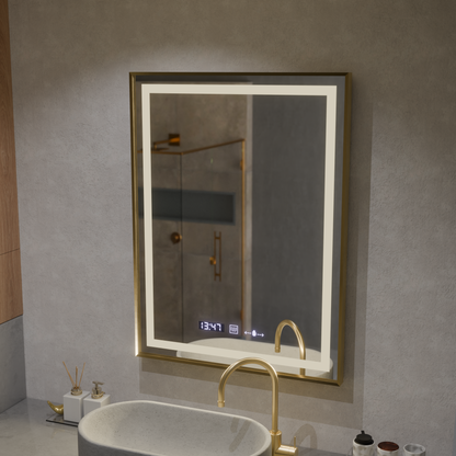 Oglinda LED Rectangulara, 60x80cm, Verite Royale Gold MotionGlow Marcello, Sistem Dezaburire, Ceas & Termometru, Dimabila Oglinzi Marcello Default Title Alessandro Design