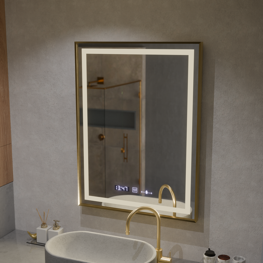 Oglinda LED Rectangulara, 60x80cm, Verite Royale Gold MotionGlow Marcello, Sistem Dezaburire, Ceas & Termometru, Dimabila Oglinzi Marcello Default Title Alessandro Design
