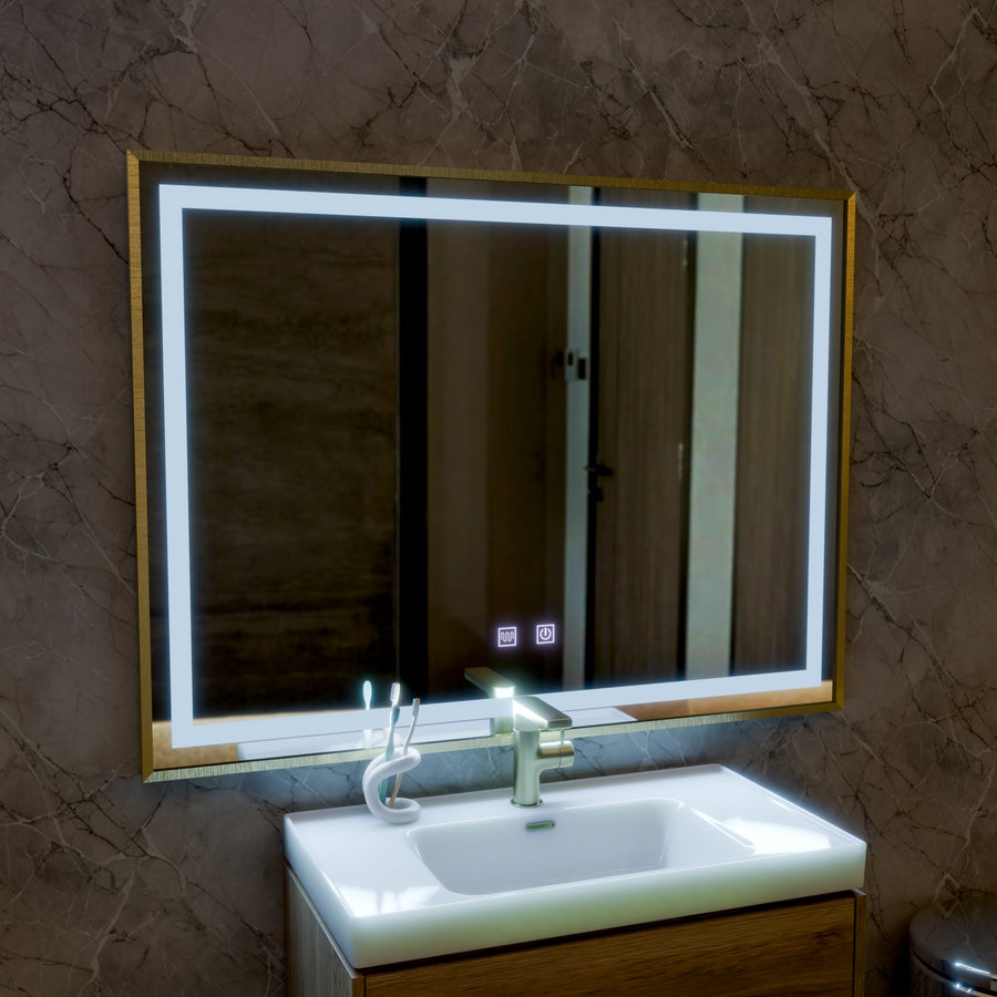 Oglinda LED Touch Kariri, 80x60 cm, functie Dezaburire, Rama Gold Rose Brushed Oglinzi Korman E Default Title Alessandro Design