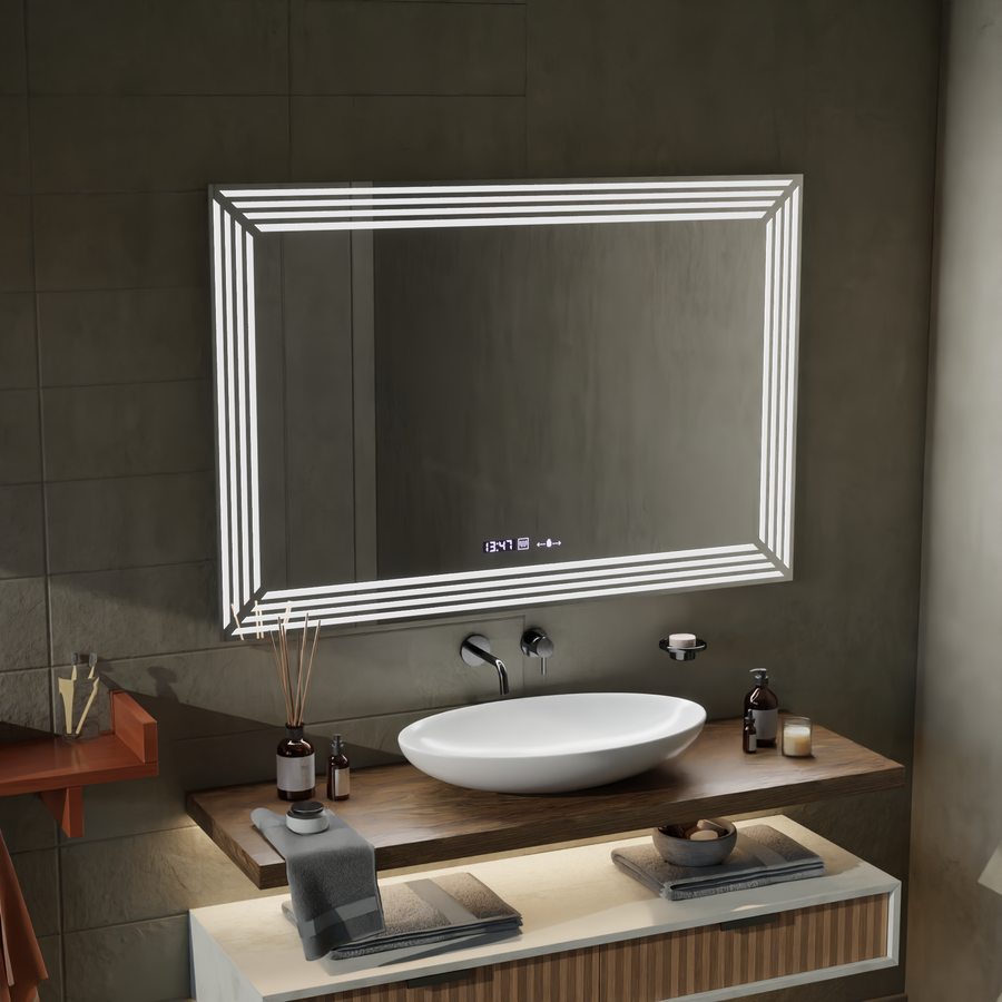 Oglinda LED Rectangulara, 120x80cm, Venezia Senzor MotionGlow Marcello, Sistem Dezaburire, Ceas & Termometru, Dimabila Oglinzi Marcello Default Title Alessandro Design