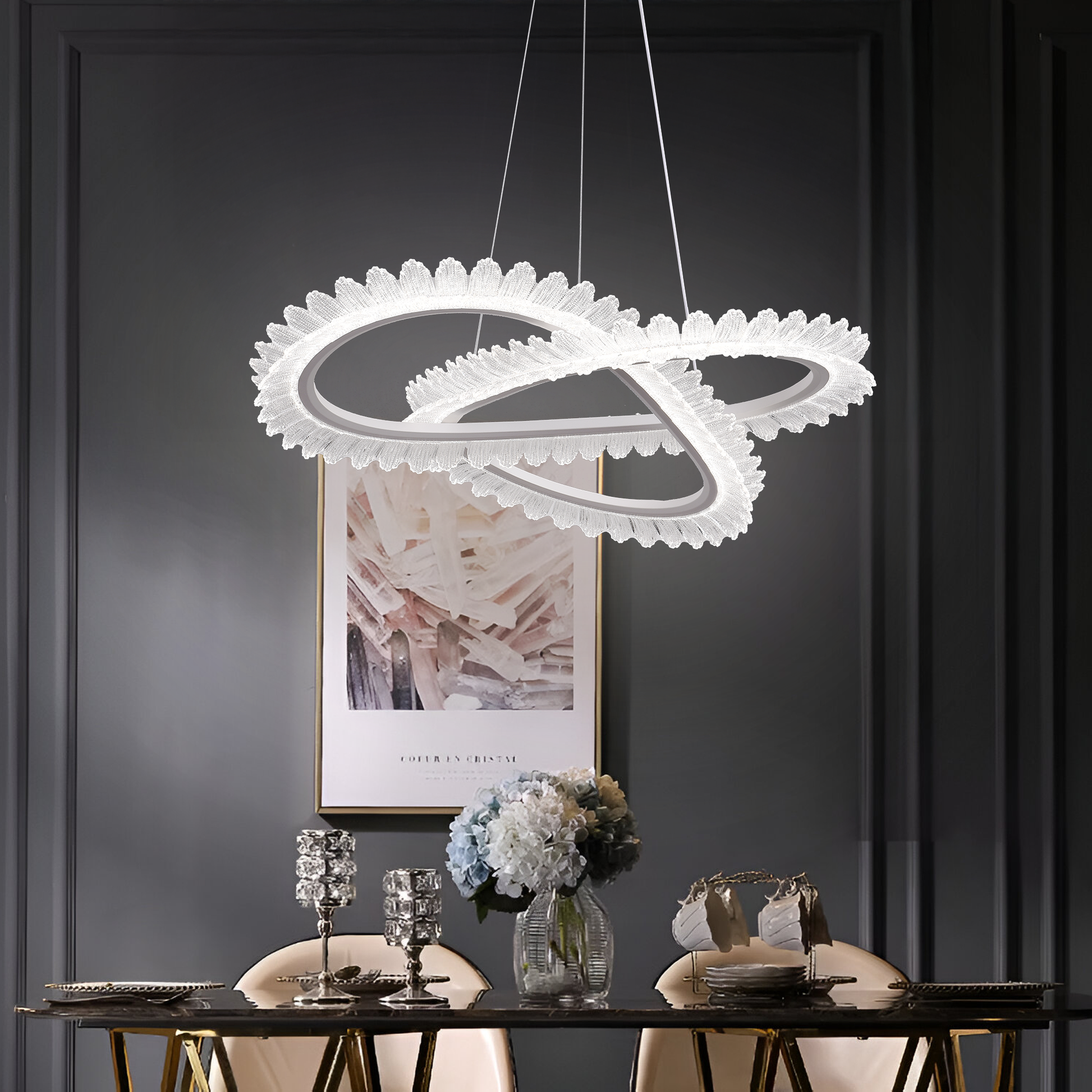 Lustra LED cu Telecomanda LT187WH, Cristal si Metal, 52W, Dimabila, Inaltime Reglabila, lumina Rece/Calda/Neutra, Iluminat Luxos Lustre LED cu Telecomanda Default Title Alessandro Design