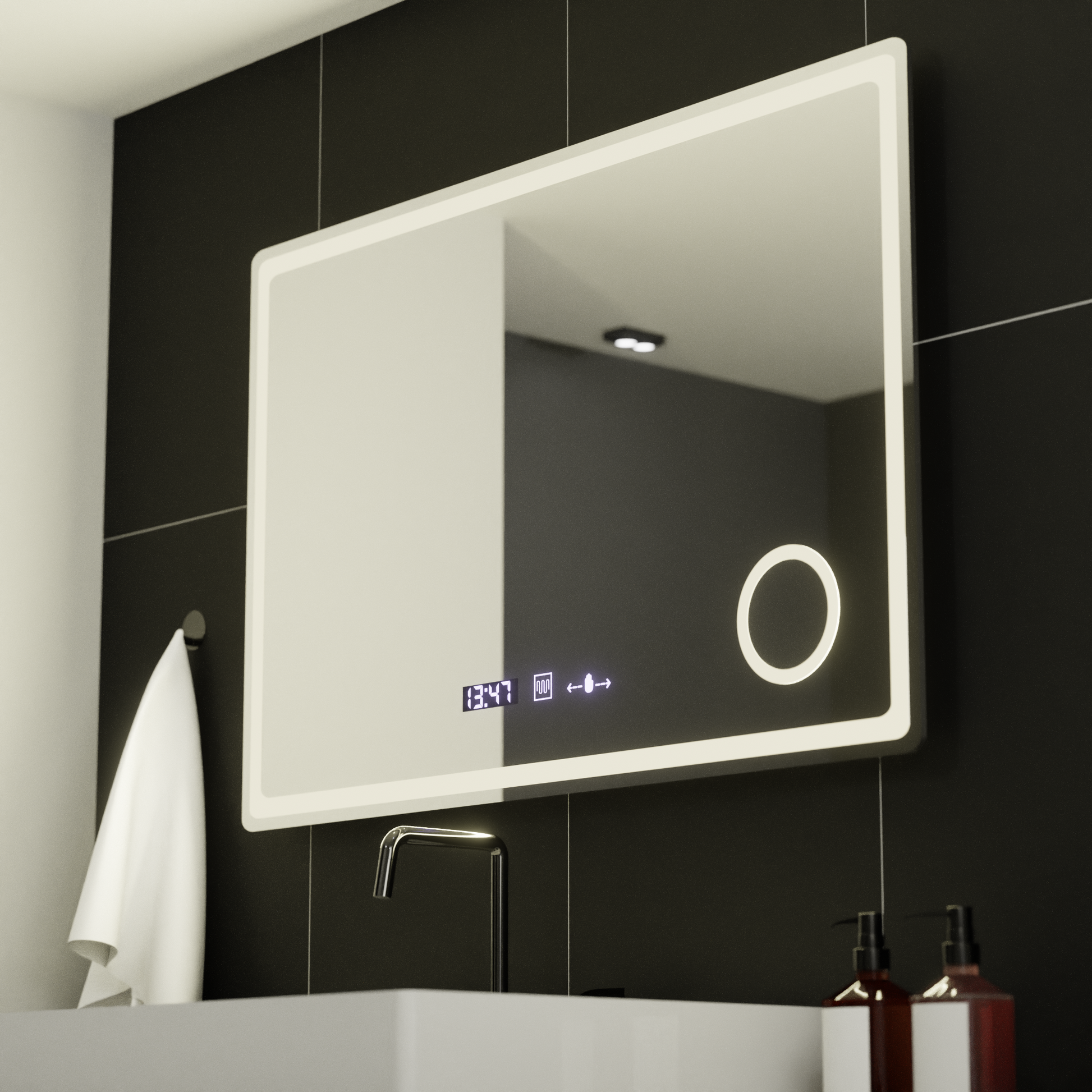 Oglinda LED Rectangulara, 90x60cm, Velour MotionGlow Marcello, Sistem Dezaburire, Ceas & Termometru, Lupa Cosmetica, Dimabila Oglinzi Marcello Default Title Alessandro Design