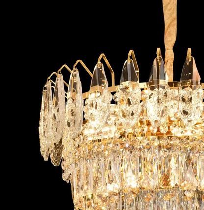 Candelabru Cristal MAJESTIC Eleganza 9x E14, Diametru 50cm, Auriu Lucios, Inaltime Reglabila Candelabre Cristal Default Title Alessandro Design