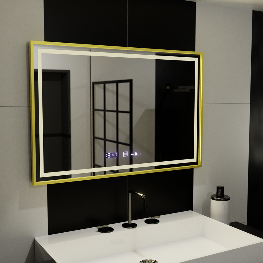 Oglinda LED Rectangulara, 120x80cm, Verite Royale Gold MotionGlow Marcello, Sistem Dezaburire, Ceas & Termometru, Dimabila Oglinzi Marcello Default Title Alessandro Design