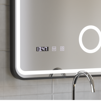 Oglinda LED Touch Ulrich Sistem Dezaburire, Ceas si Temperatura 75x90 cm Rama Negru Brushed Lupa Cosmetica Oglinzi Korman S Default Title Alessandro Design